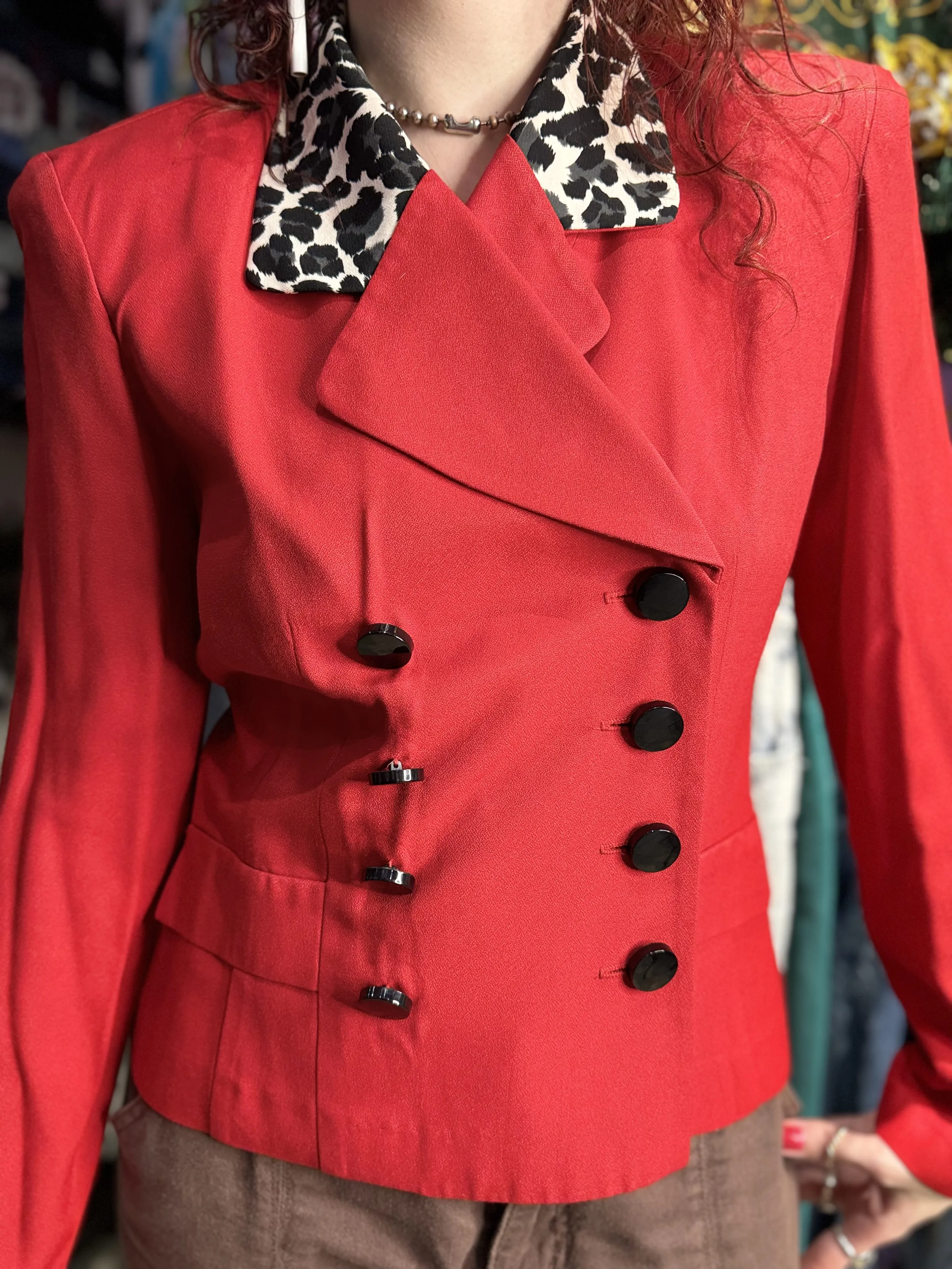 Vintage 90s Red and Leopard Double Breasted Blazer