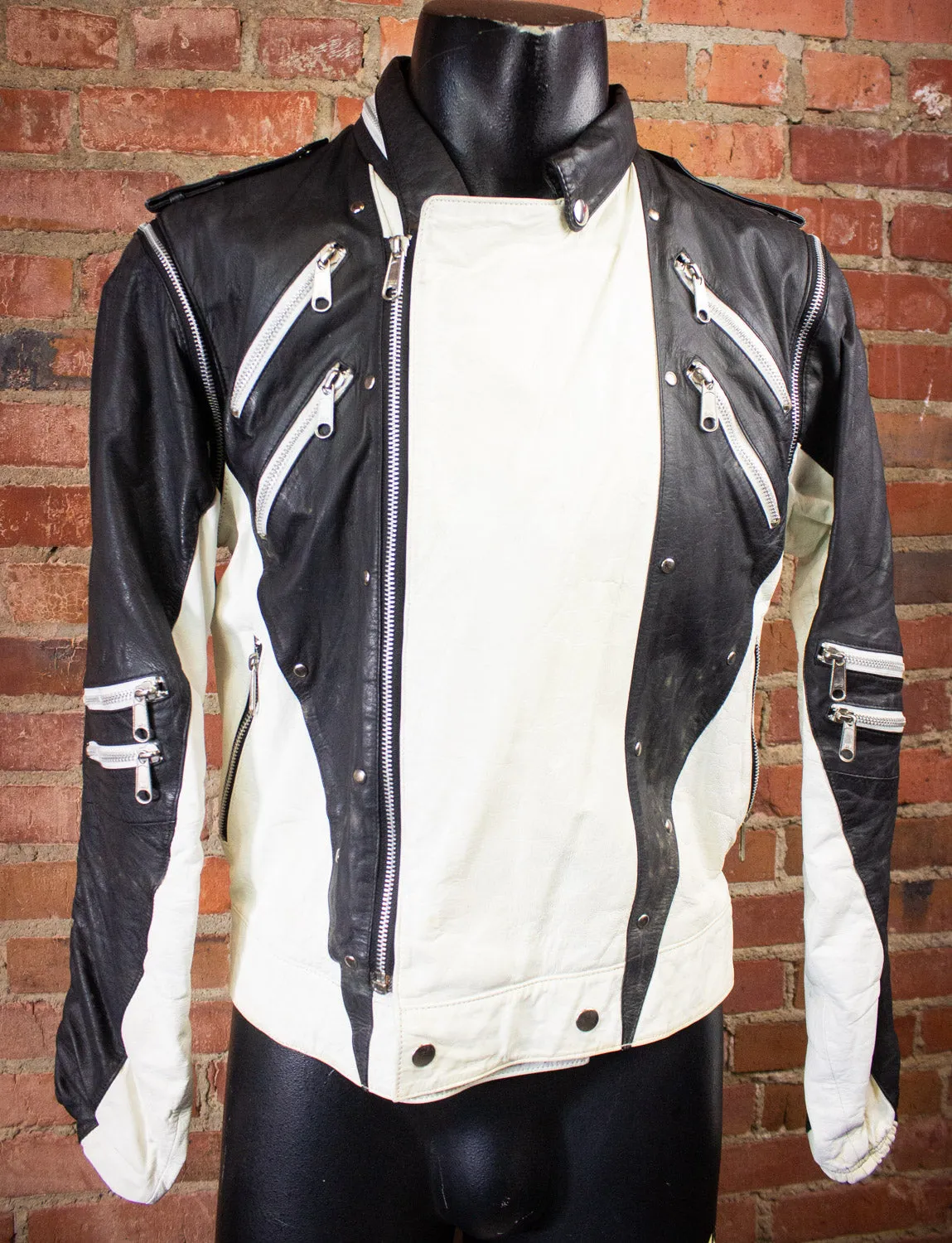 Vintage J. Park Black And White Leather Jacket 80s Small