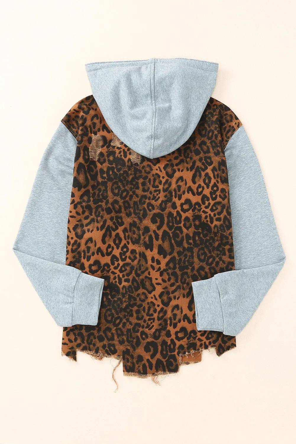 Wholesale Cheetah Patchwork Ripped Raw Hem Jacket