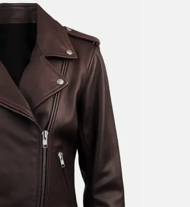 Women’s Biker Leather Jacket Dark Brown