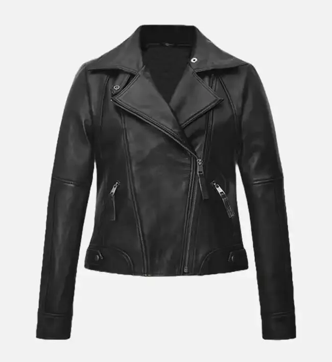 Women’s Black & White Biker Leather Jacket