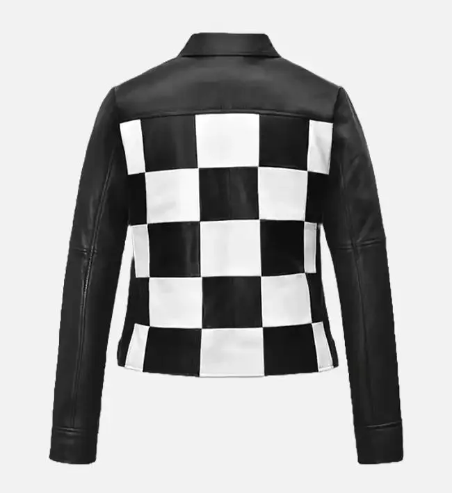 Women’s Black & White Biker Leather Jacket