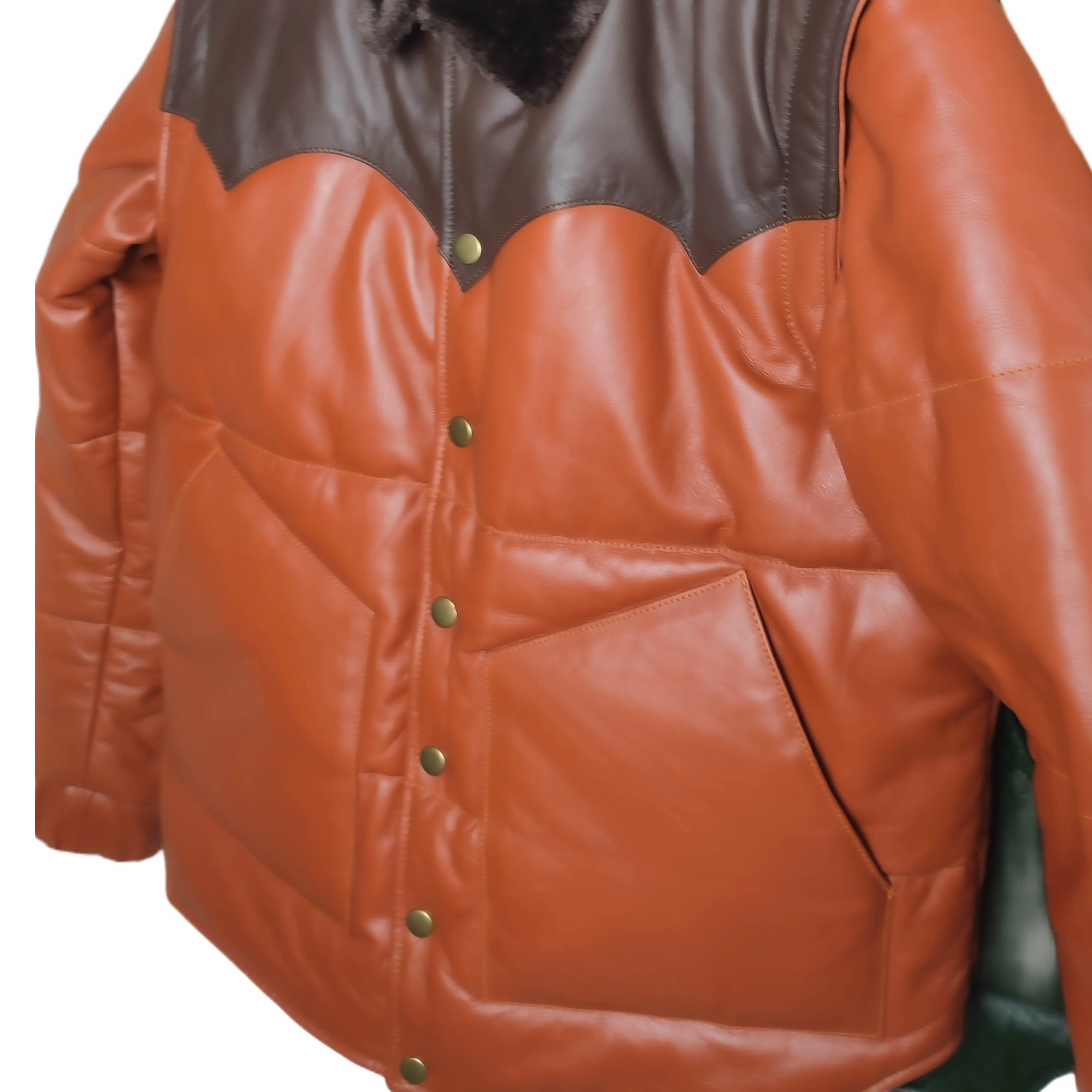 Women's Brown Designer Puffer Leather Jacket - Brando 2.0