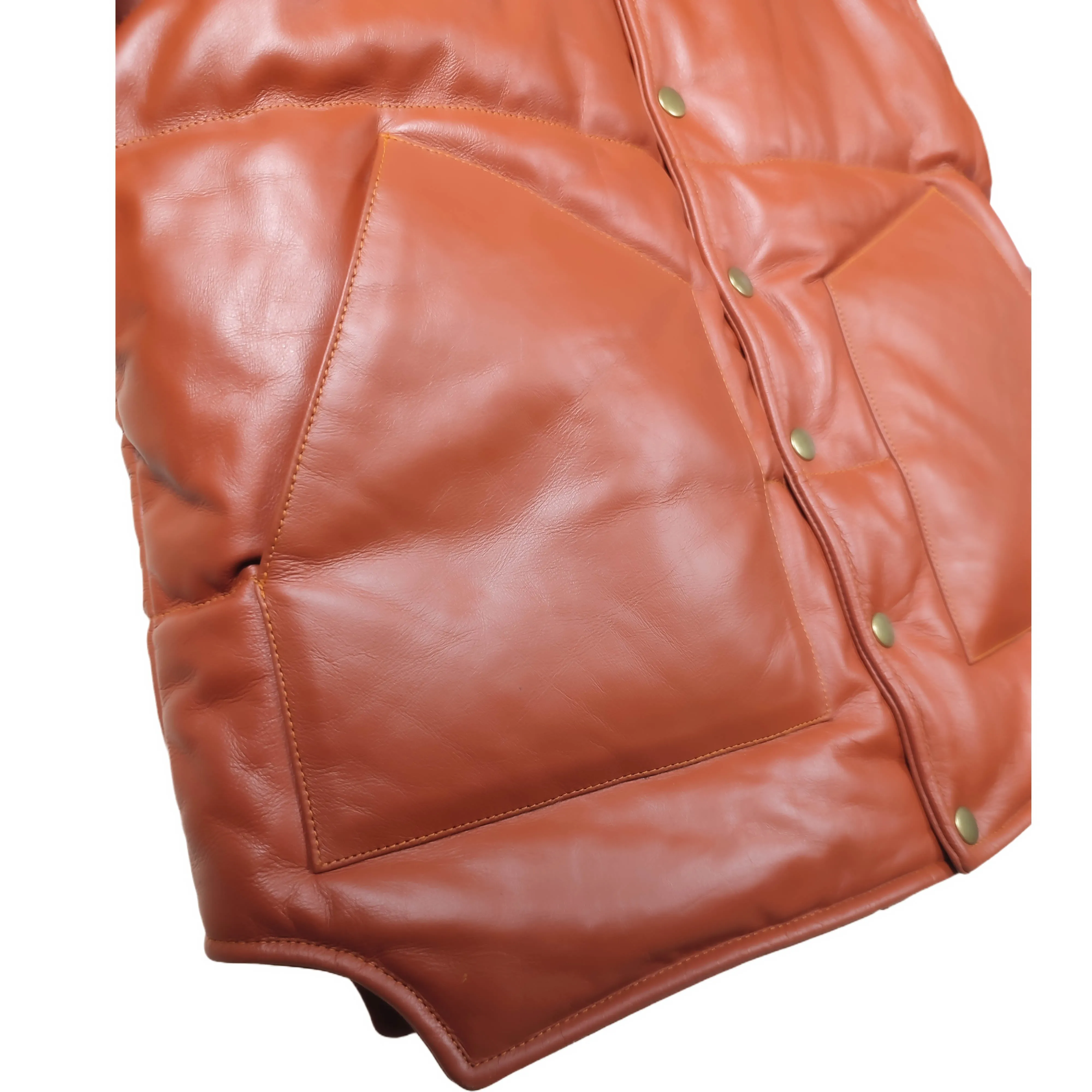 Women's Brown Designer Puffer Leather Jacket - Brando 2.0