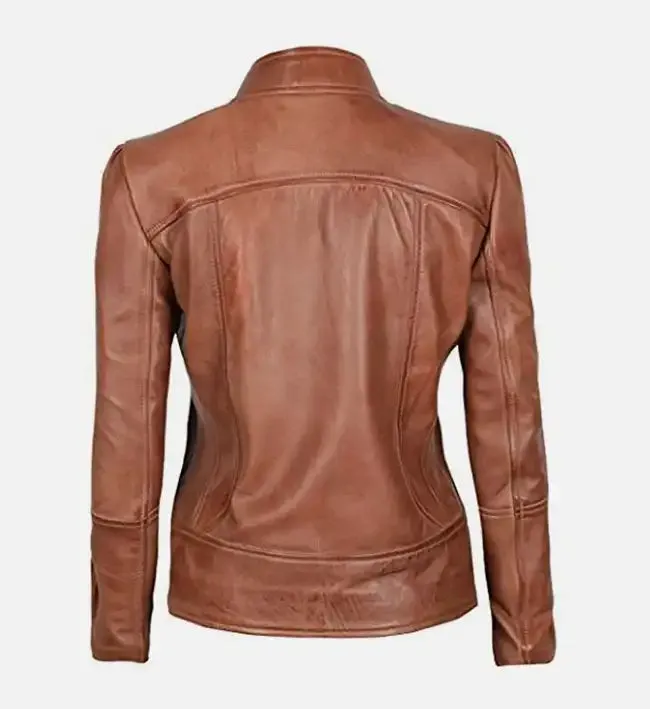 Women's Vintage Brown Cafe Racer Jacket