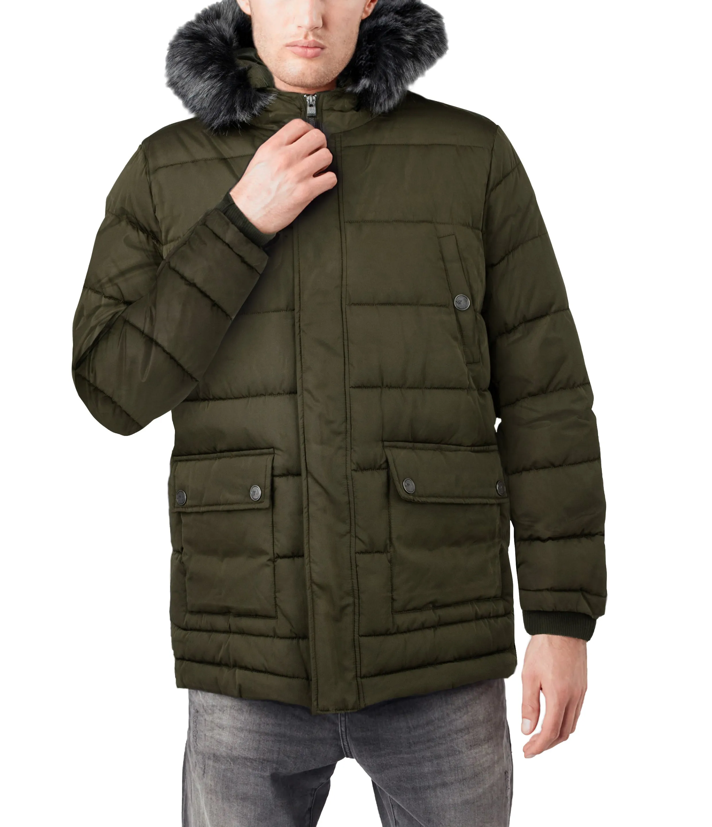 X RAY Men's Hooded Puffer Parka Ski Jacket With Fur Trim