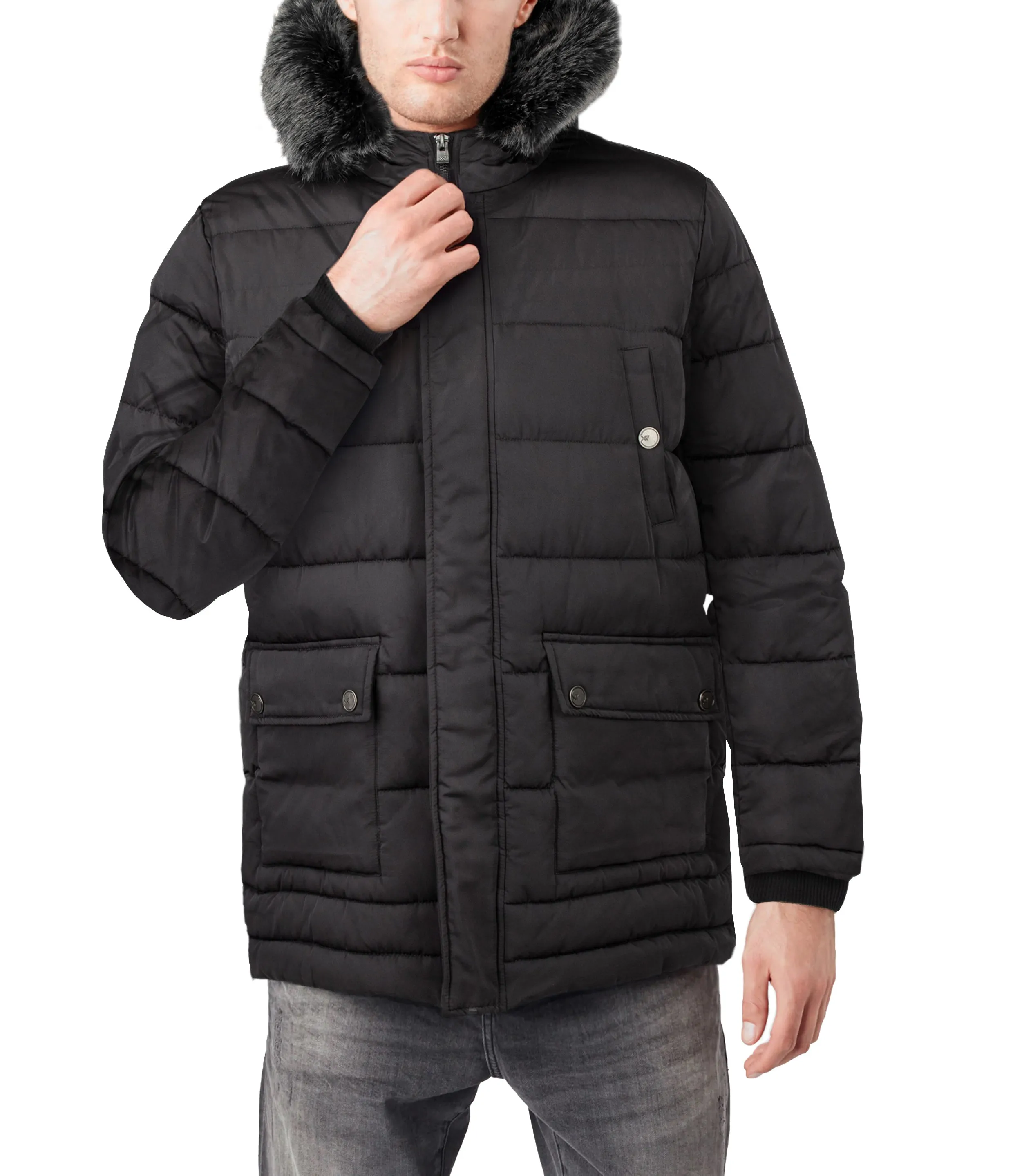 X RAY Men's Hooded Puffer Parka Ski Jacket With Fur Trim