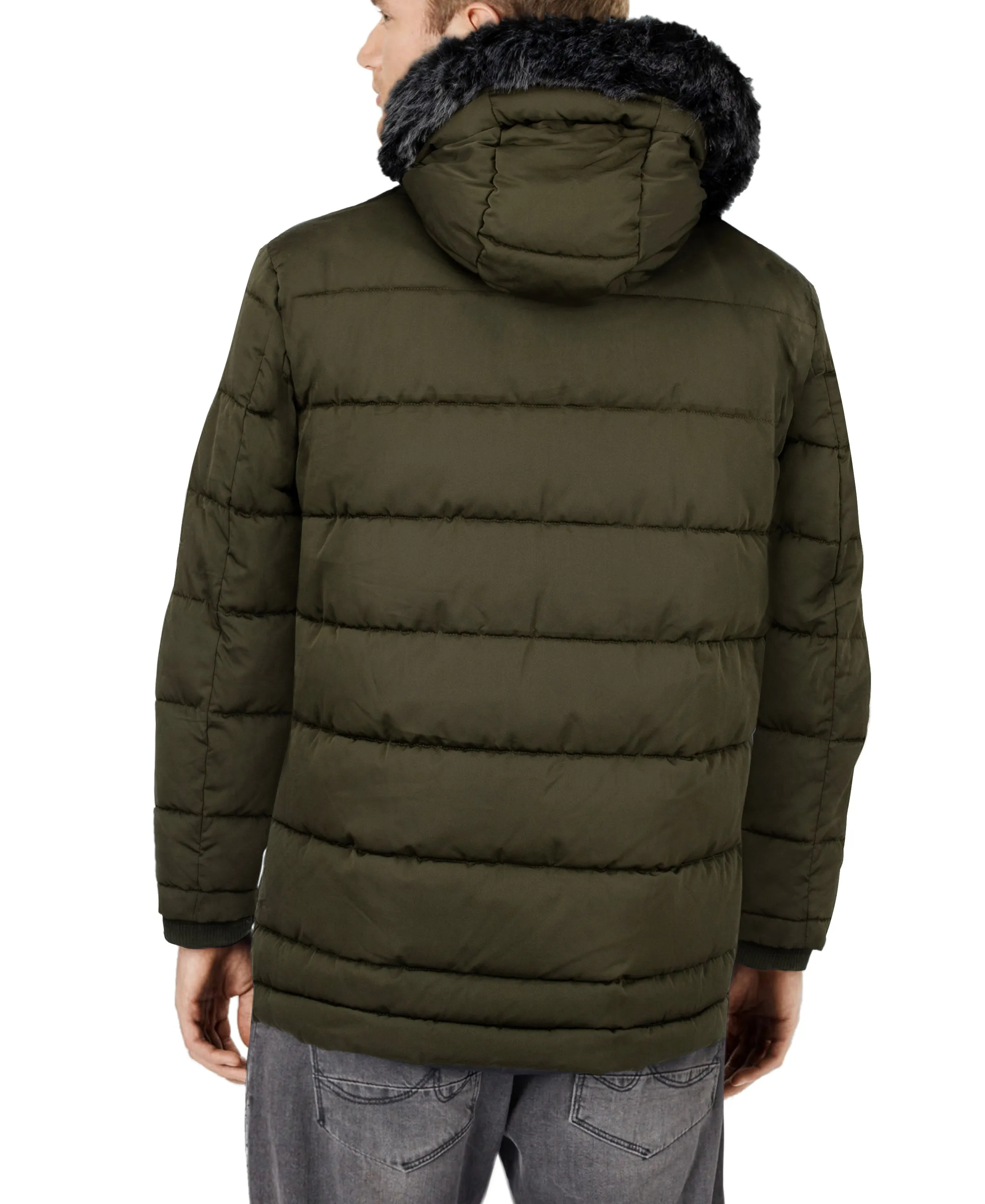 X RAY Men's Hooded Puffer Parka Ski Jacket With Fur Trim