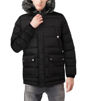 X RAY Men's Hooded Puffer Parka Ski Jacket With Fur Trim